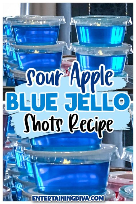 I love these blue jello shots! They're so easy to make and taste great. Made with apple pucker, berry blue jello and vodka, they'll be perfect for my birthday party. Blue Raspberry Jello Shots, Blue Jello Shots Recipe, 4th Of July Jello Shots, Raspberry Jello Shots, Smirnoff Sours, 4th Of July Jello, Rum Jello Shots, Apple Shots, Blue Jello Shots