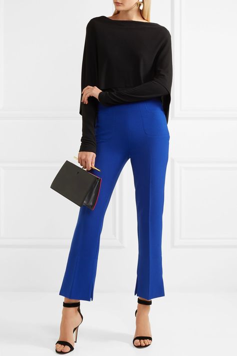 Outfits With Royal Blue Pants, Bright Blue Pants Outfit Women, Cobalt Trousers Outfit, Cobalt Blue Trousers Outfit, Royal Blue Pants Work Outfit Women, Royal Blue Trousers Outfit Women, Blue Work Pants Outfit, How To Style Blue Pants, Royal Blue Trousers Outfit