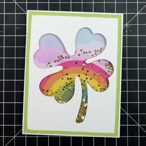 St. Patrick's Day Rainbow Clover Shaker Card - Cardstock Warehouse Paper Company®, Inc St Patricks Day Cards, Kiwi Lane Designs, Cloud Stencil, Invite Ideas, Good Luck Cards, St Pats, Shaker Cards, All Paper, St Patrick’s Day