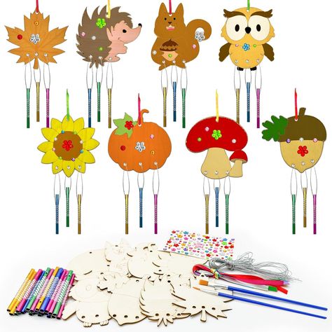 8 Pack Fall Wind Chime Kit for Kids Thanksgiving Wind Chime Wooden Paint Arts Ornaments Decorations Autumn Pumpkin DIY Coloring Craft for Classroom Halloween DIY Art Activity Birthday Party Supplies Craft For Classroom, Diy Halloween Art, Turkey Handprint Craft, Classroom Halloween, Thanksgiving Turkey Craft, Turkey Handprint, Christmas Gift Tags Diy, Pumpkin Diy, Fall Pumpkin Crafts