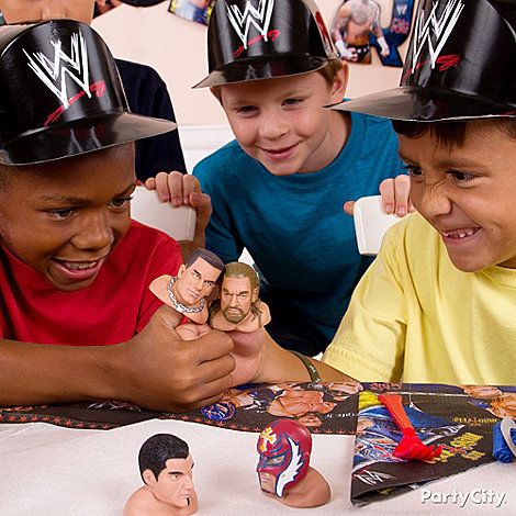 Thumb wrestling match! See who the World Thumb Wrestling Champ is with awesome & official WWE Thumb Superstars. Click for lots more WWE party ideas! Wwe Party Ideas, Boxing Party, Boys Birthday Party Games, Wrestling Birthday Parties, Wrestling Birthday, Wrestling Party, Wwe Birthday Party, Wwe Party, Wwe Birthday