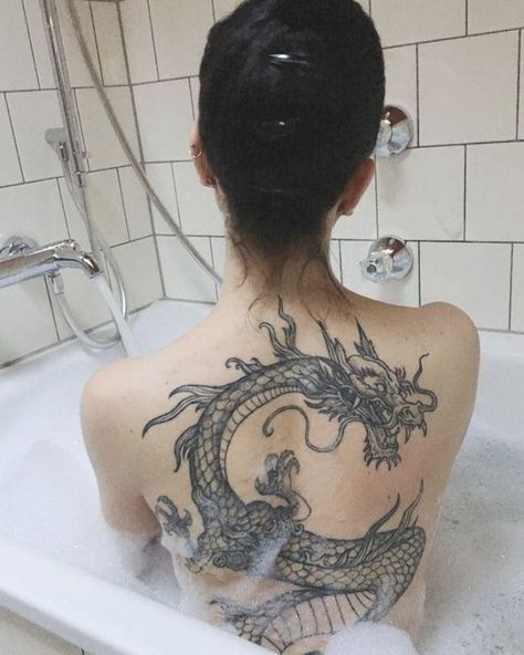 Dragon Tattoo | Tattoo Ideas and Inspiration, #dragon #Ideas #Inspiration #Tattoo Rip Tattoos For Mom, Spine Tats, Siren Tattoo, Feminine Skull Tattoos, Boys With Tattoos, Feminine Tattoo Sleeves, Goth Tattoo, Big Dragon, Dragon Tattoos