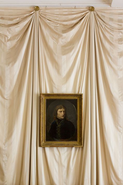 Napoleon, Chateau de Malmaison, France | egg & dart blog Fabric On Walls, Chateau De Malmaison, Tent Room, Set Painting, Fabric Installation, Chateau France, 수채화 그림, Le Chateau, Draped Fabric