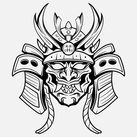 oni monstro mascarar japonês capacete exército samurai dentro quadro, Armação gravação enfeite ilustração Preto e branco tatuagem e camiseta vestuário Friend Tattoos, Tattoos