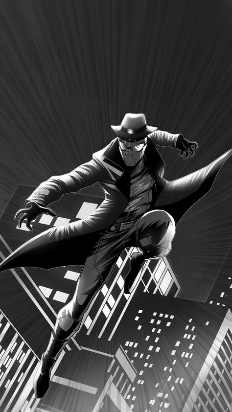 Spiderman Noir Wallpaper, Iron Man Noir, Spider Noir Wallpaper, Anime Aesthetic Dark, Noir Spiderman, Spiderman Noir, Spider Noir, Spider Man Noir, Wallpaper Marvel