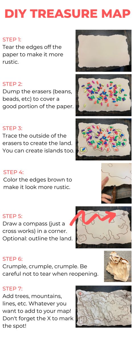 A step-by-step guide on how to make your own treasure map How To Make Fantasy Map Paper, Fantasy Map Making Rice, Making A Fantasy Map With Rice, Rice Map Ideas, Map Making For Kids, Making A Map, Diy Treasure Map, Diy Fantasy Map With Rice, Map Making Ideas