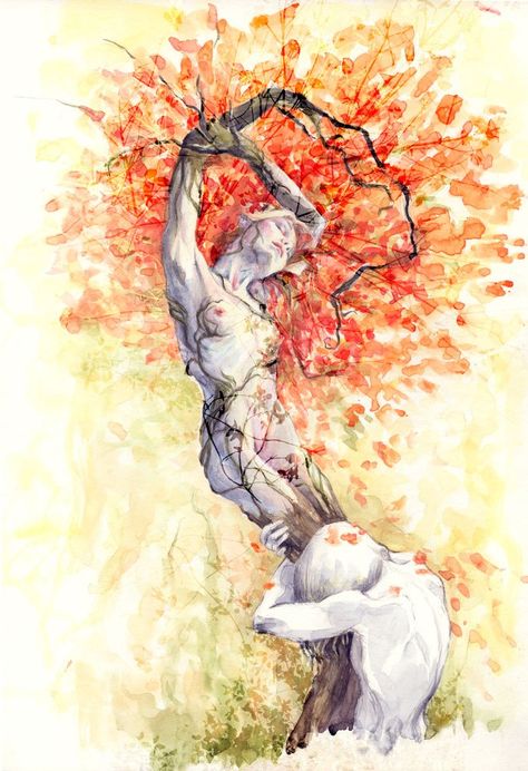 Daphne and Apollo art Greek And Roman Mythology, Creative Illustration, Futurism, Tree Art, Aphrodite, Painting Art, Traditional Art, A Tree, Book Covers