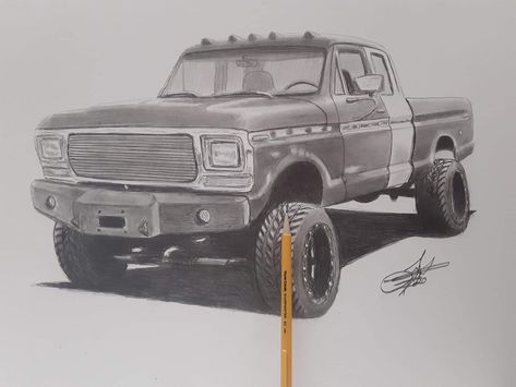 Je Martinez Truck Drawing, Rolling Coal, Bmw Art, Classic Ford Trucks, Cool Car Drawings, Geniale Tattoos, Tattoo Style Drawings, Oil Pastel Drawings, Truck Art