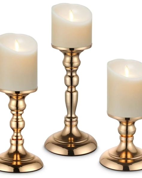 Metal Gold Candle Holder for 3" Pillar Candles Candlesticks for Table Centerpiece Fireplace Wedding Decor, Decorative Antique Candle Stand for Dining & Living Room (Set of 3 Pcs) Only $10 🔥🔥🔥🔥 Link to purchase is located in my bio/profile @minionrun_deals #walmart #walmartclearance #walmartsale #sale #hotdeals Fireplace Wedding Decor, Led Pillars, Fireplace Wedding, Gold Candle Holder, Walmart Clearance, Gold Candle Sticks, Gold Candle, Gold Candle Holders, Antique Candles