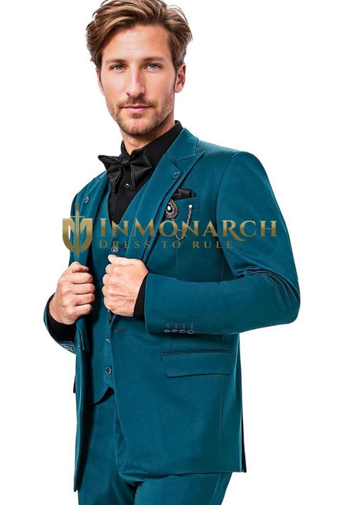 Buy Striking Teal Suit, Stylish Suit Set for Groomsmen by InMonarch. We specialise in custom fittings with a focus on quality. Offering exclusive Indian Wedding and Party-wear, we ensure impeccable fit, secure shopping, and FREE SHIPPING across India. Trust in our Jodhpurs heritage—what you see is what you get. Teal Suit, Black Pocket Square, Designer Tuxedo, Black Dress Shirt, Design Jacket, Teal Blue Color, Stylish Suit, Teal Wedding, Black Bow Tie