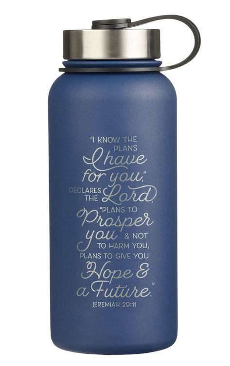 Christian Art Gifts Large Stainless Steel Double Wall Vacuum Sealed Insulated Water Bottle for Women, Men & Grads: I Know the Plans - Jer. 29:11 Inspiring Bible Verse, Leak/Spill-proof, Blue, 32 oz. Christian Gift Shop, Gifts For Young Women, Christian Art Gifts, Christian Accessories, Cute Water Bottles, I Know The Plans, Insulated Water Bottle, Vacuum Sealing, Christian Gifts