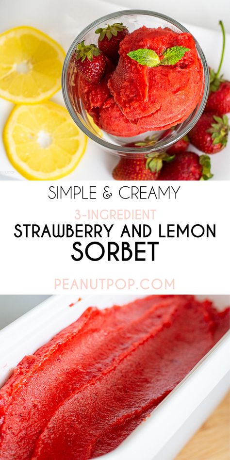 Strawberry Lemonade Ice Cream, Homemade Strawberry Sorbet, Strawberry Lemon Sorbet Recipe, Strawberry And Lemon Sorbet, Easy Strawberry Sorbet, Raspberry Lemon Sorbet, Fresh Fruit Sorbet Recipes, Sorbet Recipes Easy Healthy, Lemon Strawberry Sorbet