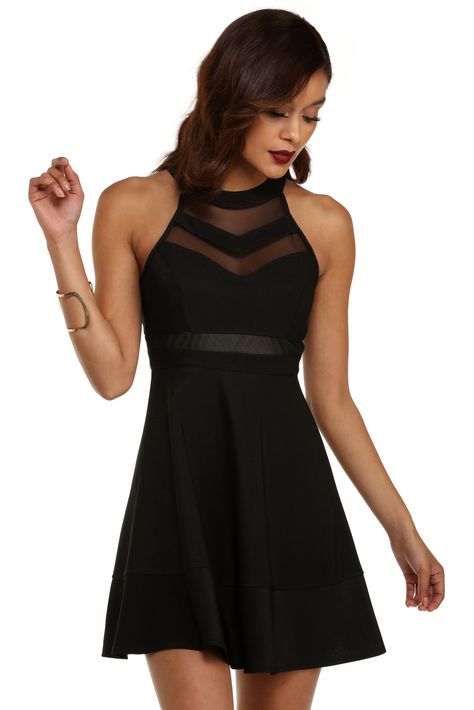 Black Illusion Skater Dress Cute Dresses For Dances, Fit And Flare Dresses, Semi Dresses, School Dance Dresses, Flare Dresses, Blue Skater Dress, Black Skater Dress, Skater Dresses, School Dances