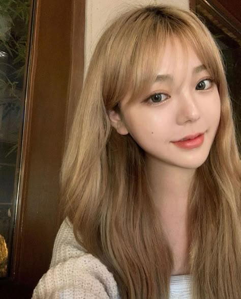 Asian With Blonde Hair, Asian Blonde Hair, Tea Hair Color, Blonde Hair Asian, Blonde Korean, Milk Tea Hair Color, Haircuts Korean, Asian Blonde, Blonde Hair Korean