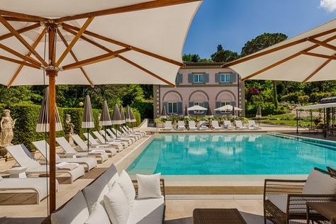 Villa Cora, Florence, Italy, Hotel Hotel 5 Stars, Pink Hotel, Florence Hotels, Italy Destinations, Tuscany Villa, Outdoor Loungers, Florence Tuscany, San Michele, Hotel Pool