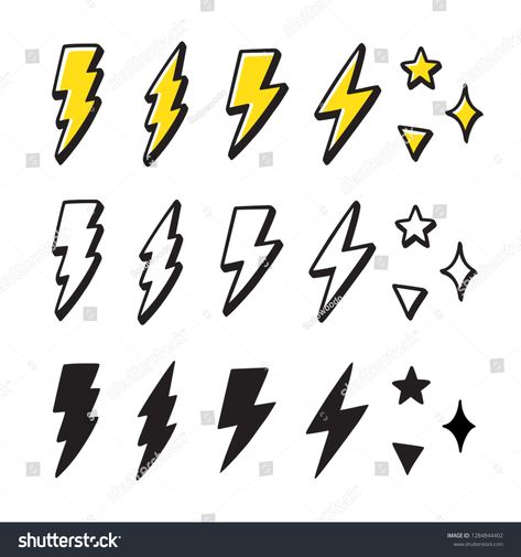 Set of cartoon style lightning bolts and stars. Hand drawn doodles, black and white and color. Vector desing elements illustration. #Ad , #Sponsored, #stars#bolts#drawn#Hand Lightning Cartoon, Doodle Illustrations, Magic Doodle, Hand Drawn Doodles, Abstract Painting Acrylic Modern, Doodle Frames, Cool Doodles, Doodle Icon, Lightning Bolts