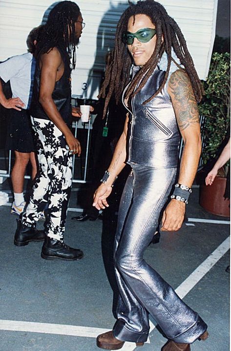 Clothing, Leg, Goggles, Style, Thigh, Fashion, Black hair, Black, Sunglasses, Latex, Vmas Red Carpet, Macy Gray, 90s Fits, 1990s Fashion, Lenny Kravitz, Space Suit, Fire Fits, Spice Girls, Britney Spears