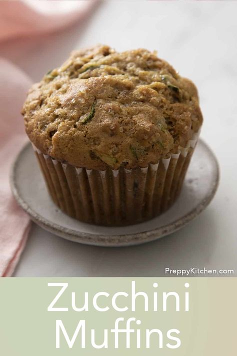 From Preppy Kitchen, these moist and delicious zucchini muffins filled with crunchy walnuts have JUST the right level of sweetness to make them a perfect snack that leaves you satisfied but not weighed down. #bestmuffins #zucchinimuffins #bestzucchinimuffins Zuccinni Recipe Muffins, Jumbo Zucchini Muffins, Zucchini Muffins Healthy, Freezing Zucchini, Zucchini Muffin Recipes, Zucchini Banana Bread, Bread Bakery, Apple Cinnamon Muffins, Bread Homemade