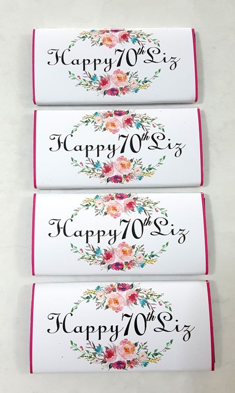 Personalised chocolate wrappers 70th Birthday Personalised Chocolate Wrappers, Personalized Chocolate Wrappers, Personalised Chocolate, Chocolate Boxes, Craft Things, Chocolate Wrappers, Personalized Chocolate, Candy Wrappers, 70th Birthday