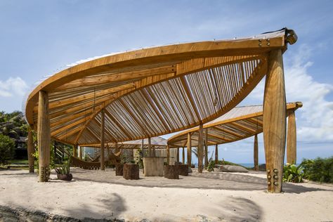 Sacred Leaves Pavilion | Atelier Daniel Florez Qatar World Cup Stadiums, Bamboo Pavilion, Classic Entrance, Architecture Materials, Wooden Roof, Bamboo Building, Roof Tops, Wooden Columns, Mud House