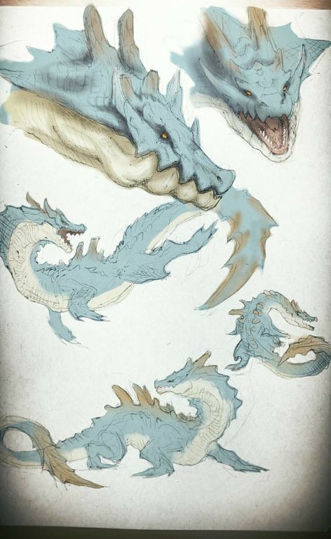 Dragon Made Of Water, Water Wyvern, Cool Dragon Designs, Lagiacrus Art, Water Monster Art, Dragon Concept Design, Dragons Concept Art, Dragon Design Concept, Water Dragon Art