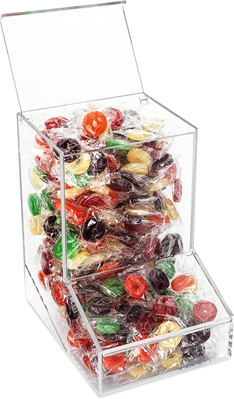 Amazon.com: SimplyImagine Acrylic Candy Dispenser Bin with 2 Lids for Bulk Candy Storage - Bubble Gum, Lollipops, Chocolate and More Snacks - For Home, Desktop, Tabletop or Wall Mount Use: Home & Kitchen Candy Dispenser Wall, Popup Stand, Teen Hangout Room, Branding Mood Board Inspiration, Teen Hangout, Hangout Room, Organize Kitchen, Candy Storage, Container Office