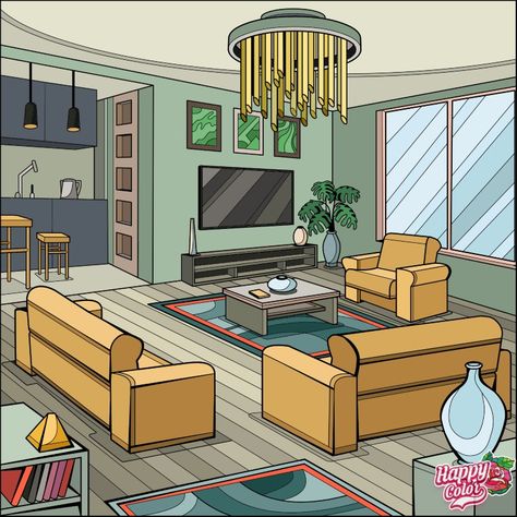 Living Room Vector, Living Room Cartoon, Village Scene Drawing, Perspective Room, Contemporary Decor Living Room, House Cartoon, Interior Design Renderings, Perspective Drawing Lessons, Interior Architecture Drawing