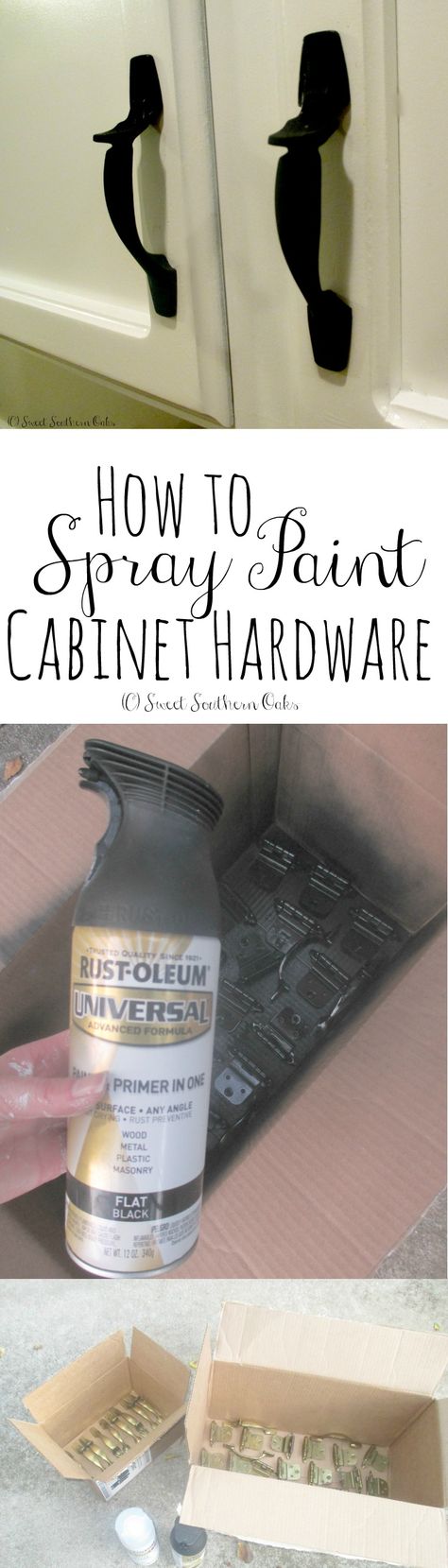 Spray Paint Cabinet Hardware, Paint Cabinet Hardware, Spray Paint Hardware, Chrome Kitchen Hardware, Spray Paint Cabinets, Paint Cabinet, Paint Hardware, Rustoleum Paint, How To Paint Kitchen Cabinets