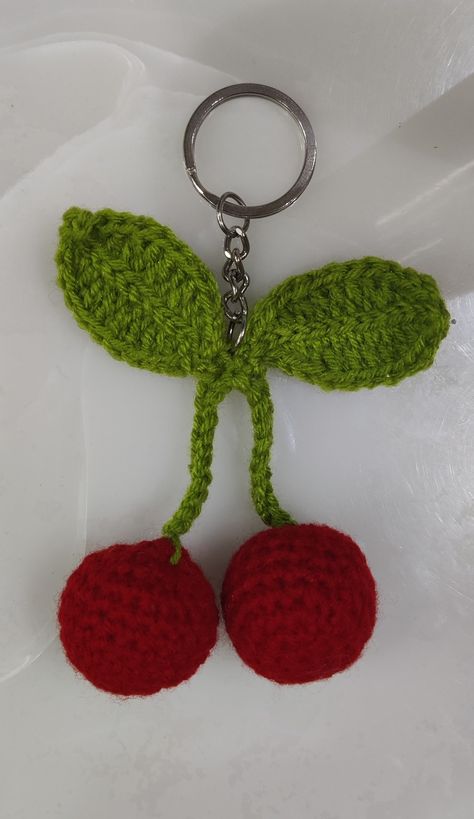 Cherry Crochet Cherry Keychain, Starter Crochet, Coquette Cherry, Chanel Decor, Keychain Pattern, Crochet Keychain Pattern, Crochet Humor, Things I Wanna Buy, Crochet Shrug