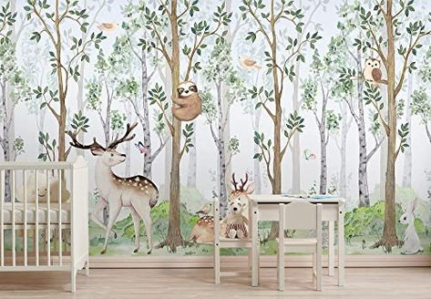 Jungle Wall Mural, Kindergarten Wallpaper, Jungle Mural, Woodland Wallpaper, Woodland Wall, Jungle Wall, Forest Wall Mural, Forest Nursery, Map Wallpaper