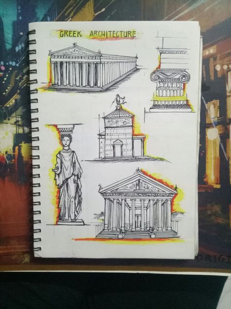 Greek Architecture Drawing, Ancient Greece Architecture, Architecture Journal, Greece Architecture, Architecture Drawing Sketchbooks, Greek Architecture, Architecture Drawing Plan, A Level Art Sketchbook, Plans Architecture