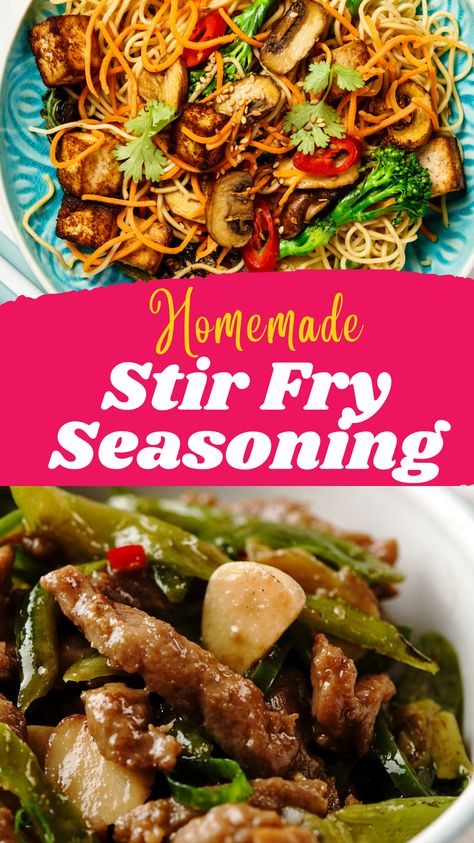 Take your stir-fry game to the next level with this delicious homemade seasoning blend! Bursting with flavor, it's the perfect way to add an extra kick to your favorite stir-fry dishes. Say goodbye to bland stir-fries and hello to flavor-packed perfection! Stir Fry Seasoning Dry, Fry Seasoning Recipe, Stir Fry Spices, Stir Fry Seasoning, Stir Fry Meat, Fry Seasoning, Chicken Stir Fry Recipe, Homemade Stir Fry, Homemade Seasoning