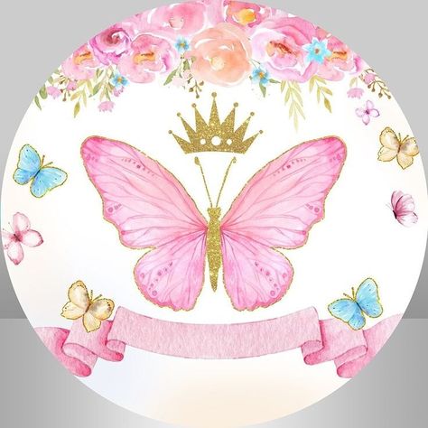 Backdrop Butterfly, Butterfly Circle, Butterfly Theme Party, Table Banner, Princess Theme Birthday Party, Circle Background, Background Flowers, Butterfly Birthday Party, Round Backdrop