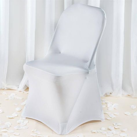 Wedding Table Linen Ideas, Table Linen Ideas, Folding Chair Covers, White Spandex, Pew Bows, Stretch Chair Covers, Spandex Chair Covers, Chair Covers Wedding, Chair Sashes