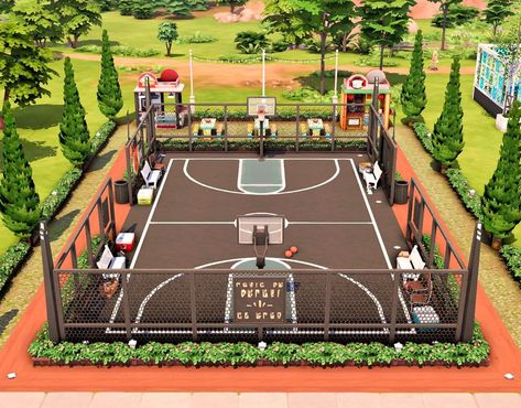 plummysims • elfathiera on Instagram: “I've built a basketball court in Newcrest for my save file 😀🏀⛹🏻‍♀️ This is tagged as national park on the gallery. Watch the speed build on…” Sims 4 Basketball Court, Sims 4 Park Layout, Sims 4 Community Lots Ideas, Sims 4 Newcrest Map Ideas, Sims 4 Park, Sims 4 Community Lots, Cc The Sims 4, Lotes The Sims 4, The Sims 4 Lots