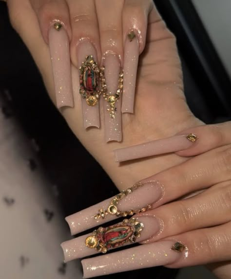 Saggitarius Nail Ideas, Sagittarius Nails Acrylic, Long Nails With Charms, Pink Birthday Nails Acrylic, Birthday Nails Sagittarius, 22nd Birthday Nails, Pink Nails With Charms, Sagittarius Nails Designs, Virgo Nails Acrylic