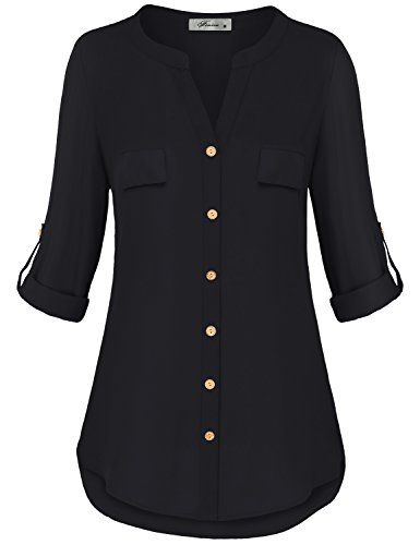 Loft Clothing, Loft Outfits, Womens Henley, Casual Blouse Shirts, Chiffon Tops Blouses, Chiffon Blouses, Women's Henley, Black Button Down Shirt, Amazon Dresses