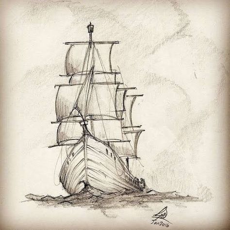 Pencil Scenery, Pirate Ship Drawing, Sailboat Drawing, Boat Sketch, Ship Sketch, Ocean Drawing, Sea Drawing, Navi A Vela, Boat Drawing