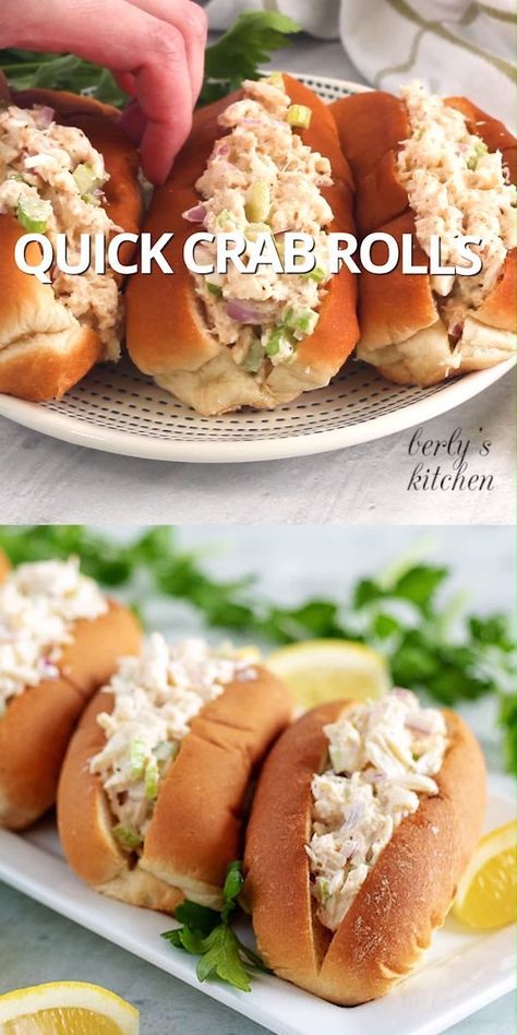 Crab Rolls Sandwich, Crab Sandwich, Rolled Sandwiches, Crab Rolls, Crab Meat Recipes, Crab Dishes, Crab Salad, Seafood Appetizers, Crab Recipes