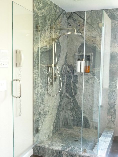 Stone Shower Ideas, Granite Shower, Kids Bathrooms, Quartz Tiles, Bath Redo, Stone Shower, Bathroom Shower Walls, Master Shower, Stone Kitchen