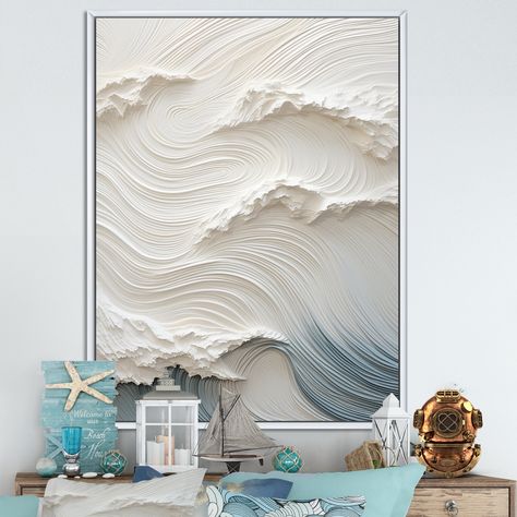 This beautiful "White And Blue Wave Papercut Style I" Framed Canvas Art is printed using the highest quality fade resistant ink on canvas. Every one of our Coastal Framed Wall art is printed on premium quality cotton canvas. Large Coastal Wall Art Living Room, Minimalist Bedroom Wall Art, Coastal Macrame Wall Hanging, Coastal Boho Art, Coastal Wall Decor Ideas Living Room, Coastal Wall Art Ideas, Coastal Painting Ideas, Decorating Beach House, Coastal Rooms