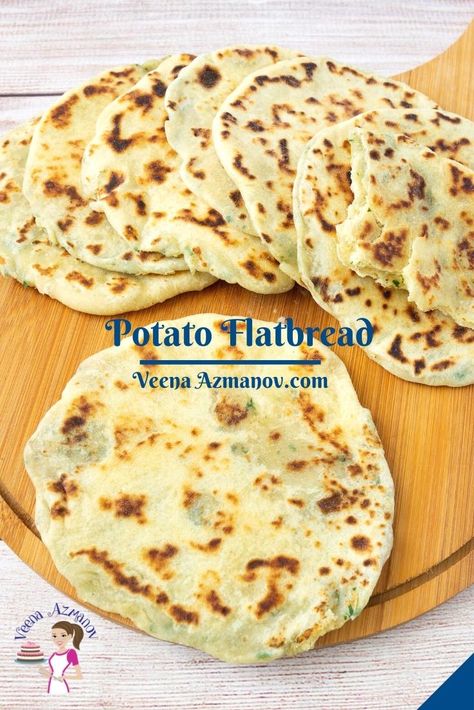 Soft Flatbread Recipe, Wraps And Sandwiches, Potato Flatbread, Stuffed Flatbread, Potato Stuffed, Potato Filling, Stuffing Ingredients, Sour Cherries, Flatbread Recipe