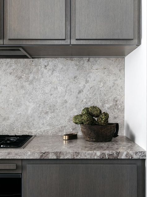 medium-grey kitchen cabinets with lighter grey marble counters and backsplash Kitchen Ikea, Interior Design Awards, Classic Kitchen, Best Kitchen Designs, Grey Kitchen Cabinets, Grey Kitchens, Kitchen Marble, Luxury Kitchens, Grey Kitchen