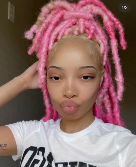 Light Pink Faux Locs, White Locs Black Women, Locs W Bangs, Blonde Faux Locs Black Women, Pink Faux Locs, Faux Locs Black Women, White Locs, Blonde Faux Locs, Pink Locs