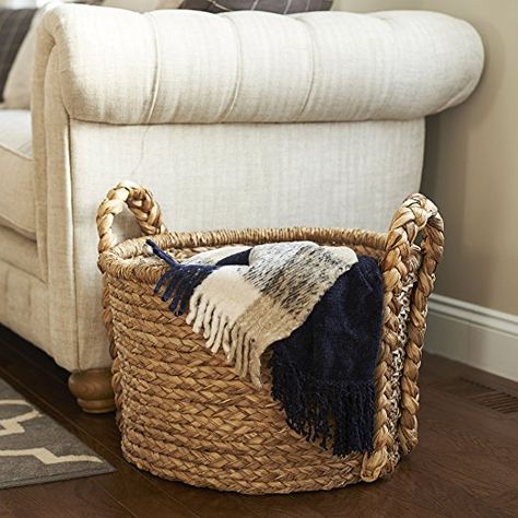 AmazonSmile: Household Essentials Large Wicker Floor Storage Basket with Braided Handle, Light Brown: Home & Kitchen Floor Basket, Braided Basket, Stuffed Bears, Floor Baskets, Blanket Basket, Playroom Organization, Wicker Baskets Storage, Basket Shelves, Blanket Storage