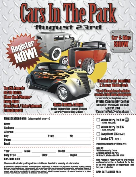 Registration is already underway, and it only cost $10 to register your car, bike or truck before July 23rd and only $15 anytime after. First 50 pre-registered vehicles receive a FREE custom show dash plaque and a Goodie Bag filled with items from YearOne, Hagerty Classic Car Insurance, RockAuto, Hemmings Motor News and Stoner Inc. Invisible Glass! We look forward to seeing you with your classic or modern muscle at the show! Fun Run Ideas, Car Show Ideas, Own A Business, Poker Run, Space Car, Checklist Printable, Poker Chip, Registration Form, Club Flyers