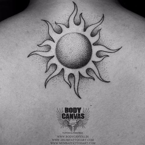 19 Best Tattoos That Brings Good Luck Charm In Life #tattoos #goodlucktattoo Sun Design Tattoo, Sun Tattoo Design, Eclipse Tattoo, Tattoo Sonne, Moon Sun Tattoo, Geometric Sun, Monster Tattoo, Sun Tattoo Designs, Tattoo Moon