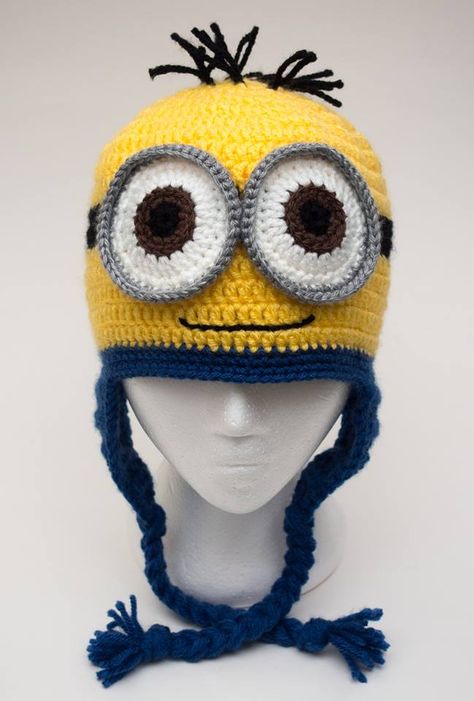 Minion Hat Crochet, Crochet Minion Hat, Minion Beanie, Minion Crochet Hat, Crochet Minion, Minion Hat, Purple Minions, Crochet Character Hats, Minion Hats