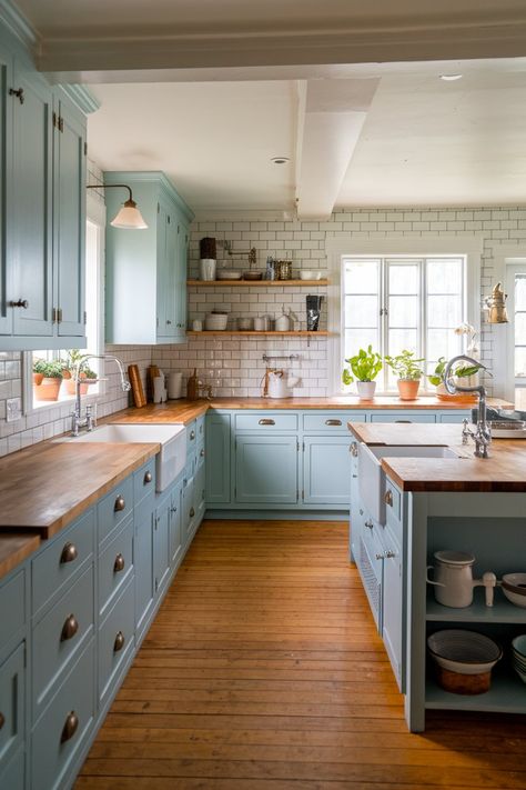 15 Pale Blue Kitchen Ideas That Bring Style and Serenity to Your Home - My Decor Inspo Modern Light Blue Kitchen, Kitchen With Blue Countertops, Blue And Beige Kitchen Cabinets, Warm Color Kitchen, Baby Blue Cabinets, Small Kitchen Cabinet Color Ideas, Cornflower Blue Kitchen, Kitchen Color Scheme Ideas, Colourful Kitchen Ideas