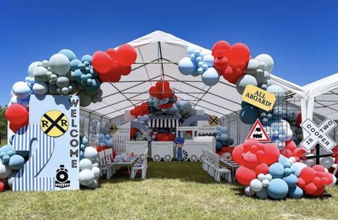 Train Birthday Party Decorations, Two Balloon, Train Birthday Theme, Chugga Chugga Two Two, Train Party Decorations, Train Theme Birthday Party, Thomas The Train Birthday Party, Two Two, Train Theme